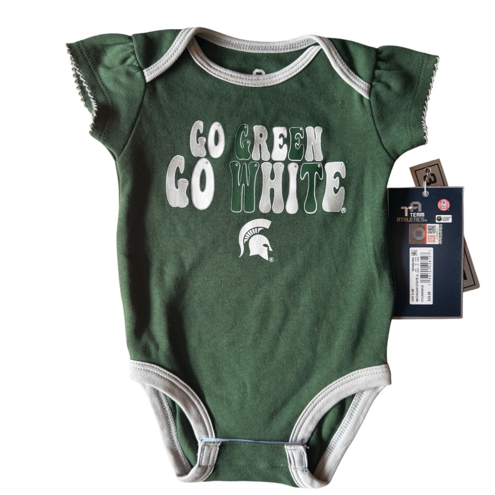 Team Athletics Michigan State Spartans Baby Bodysuit 2-Pack Green White 0-6M NEW - Picture 2 of 6